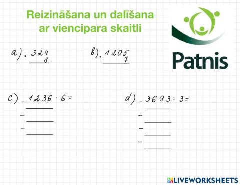 Reizināšana un dalīšana ar viencipara skaitli