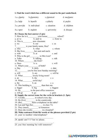 Minitest for grade 7