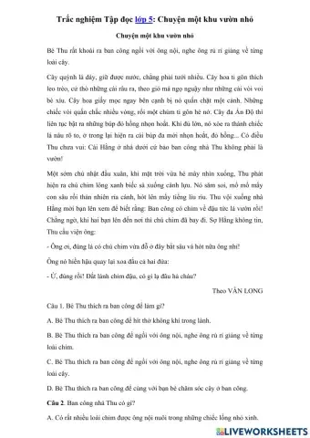 Tập đọc lớp 5: Chuyện một khu vườn nhỏ