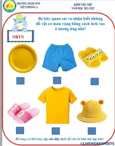 Quan sát nhận biết đồ vật có màu vàng