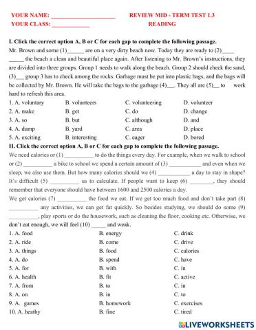 English7- review mid- term test 1.3- reading