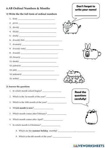 Months, ordinal numbers