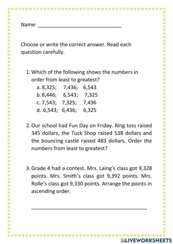 P.S. Ordering Numbers