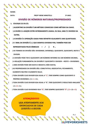 Divisão por números naturais e propriedaded