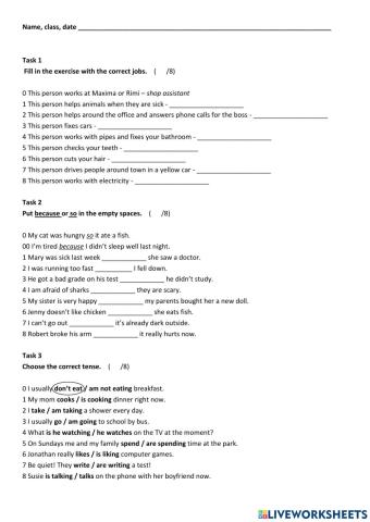 Test - Past tenses, articles, jobs, e-mail