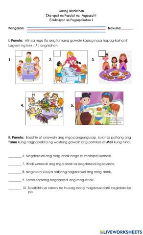 4th Summative Test-Q1 in E.S.P. Part 1