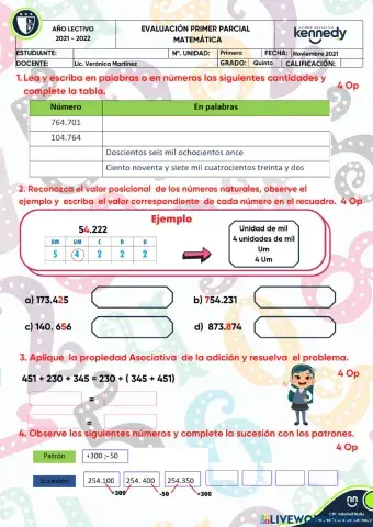 UE KENNEDY - Evaluación 1P Matemática
