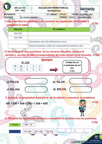 UE KENNEDY Evaluación 1P Matemática