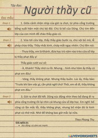 Tập đọc Người thầy cũ