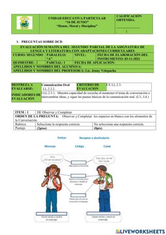 Evaluación lengua y literatura 1p-2q