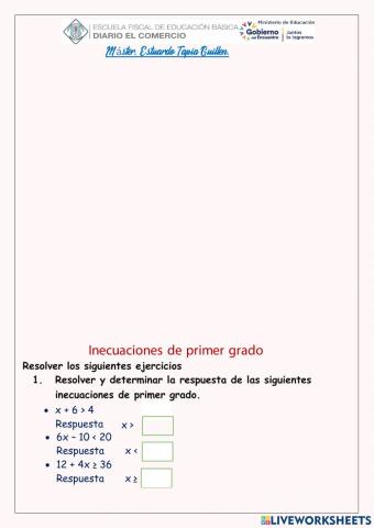Inecuaciones de Primer Grado