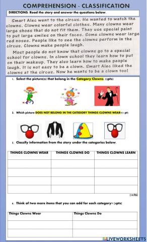 Classification worksheet