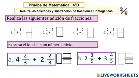Adición y sustracción de fracciones homogéneas