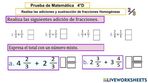 Adición y sustracción de fracciones homogéneas