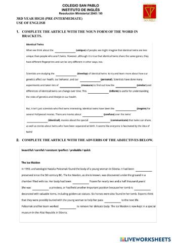 Summative test use of english 3rd year high