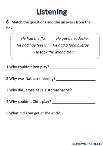 Wider World 2 - Unit 6.5 LISTENING and VOCABULARY (Symptoms and illnesses)