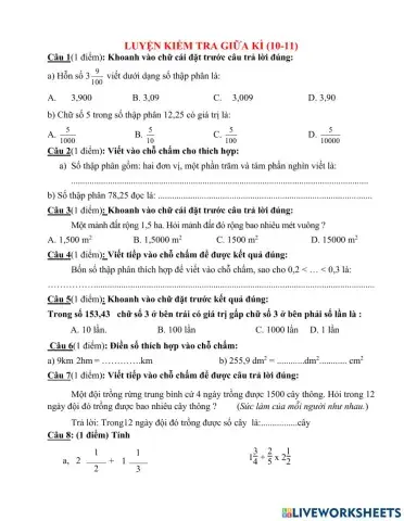 Kiểm tra toán giữa kì 1 ( 10-11)