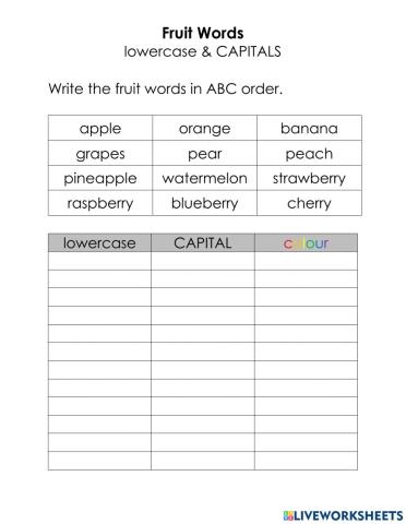 Fruit - lowercase, capital and colour
