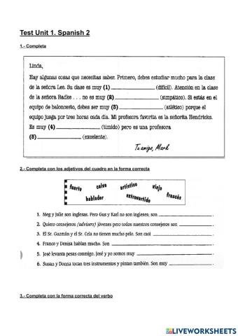 Test unidad 1 Spanish 2