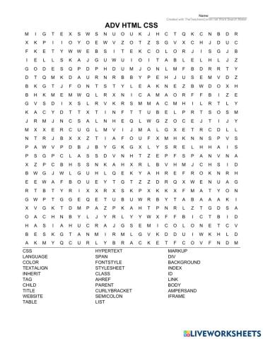 ADV HTML & CSS Wordsearch