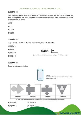 Simulado educarecife 5 ano