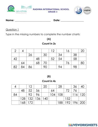 Counting in 2s and 4s