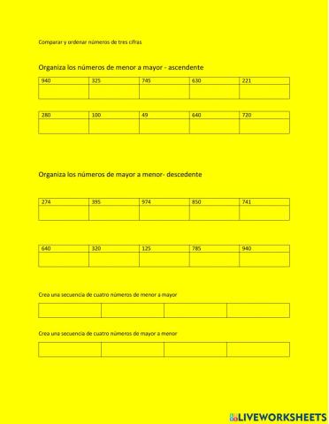 Comparar y ordenar números hata 1,000