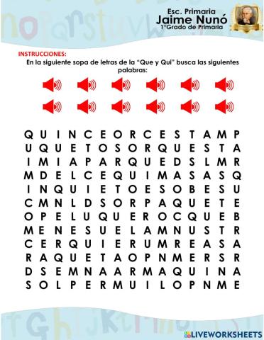 Sopa de letras que y qui