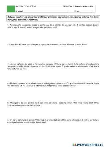 Problemas números enteros