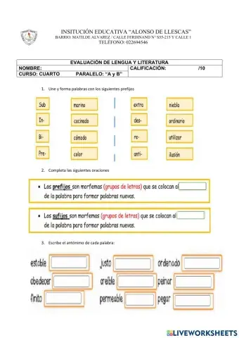 Evaluacion de lengua y literatura
