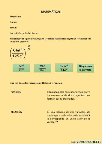 Ecuaciones, funciones cuadratica