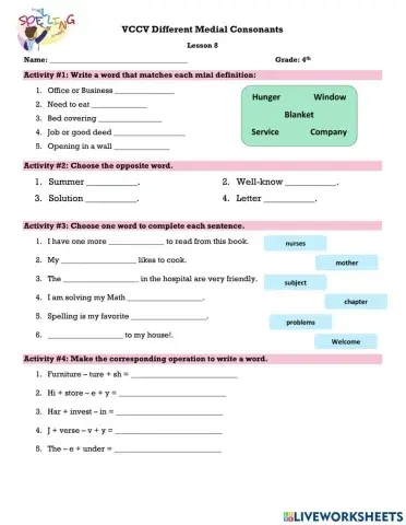 VCCV Different Medial Consonants