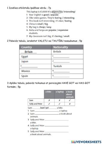 Pārbaudes darbs STARTER- --