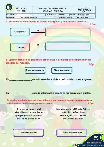 UE KENNEDY Evaluación 1P Lengua y Literatura