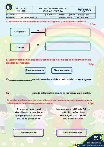 UE KENNEDY Evaluación 1P Lengua y Literatura