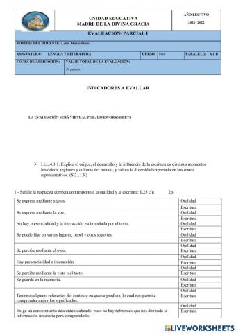 Evaluación 8vo de básica