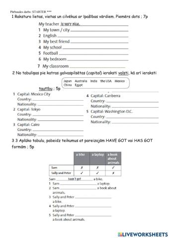 Pārbaudes darbs STARTER- - - -