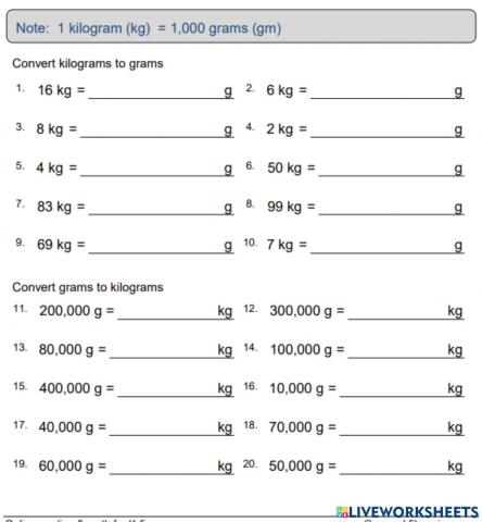 Metric Units of Mass-Kilograms & Grams