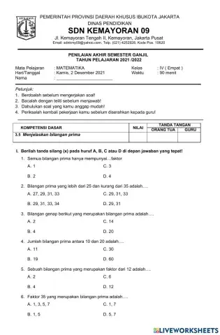 Pas matematika kd 3.5 semester ganjil 2021-2022