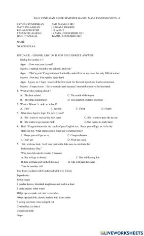 Soal pas ganjil bahasa inggris kelas ix