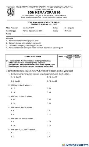 Pas matematika kd 3.6 semester ganjil 2021-2022