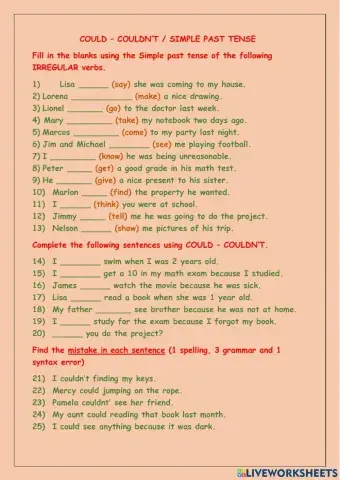 Could, Couldn't, Simple Past Tense