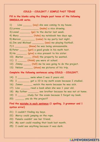 Could, Couldn't, Simple Past Tense