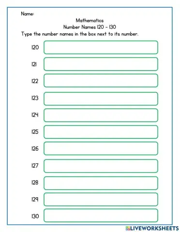 Spelling Number Names 120-130