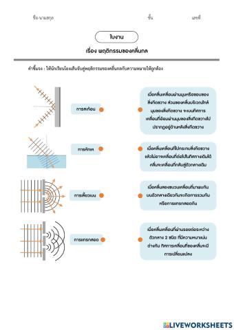 ม.6 - ใบงาน เรื่อง พฤติกรรมของคลื่นกล