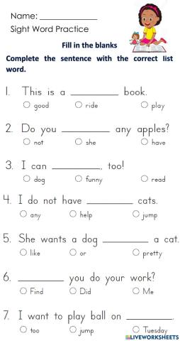 Sight Words - Week 12 ( Fill in the Blanks)