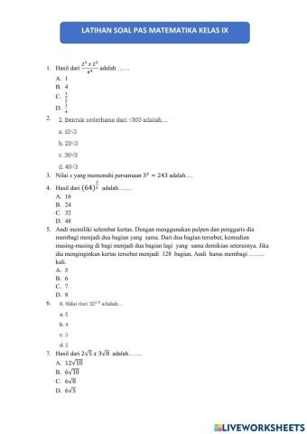 Latihan soal PAS gasal kelas 9