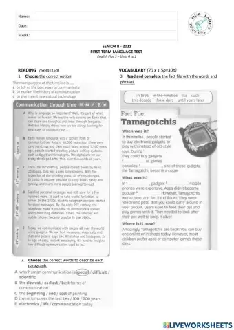 senior II 1st term test