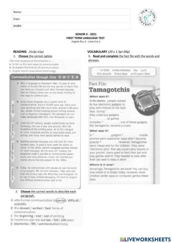 senior II 1st term test