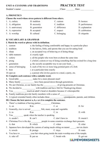 Unit 4: Customs and traditions